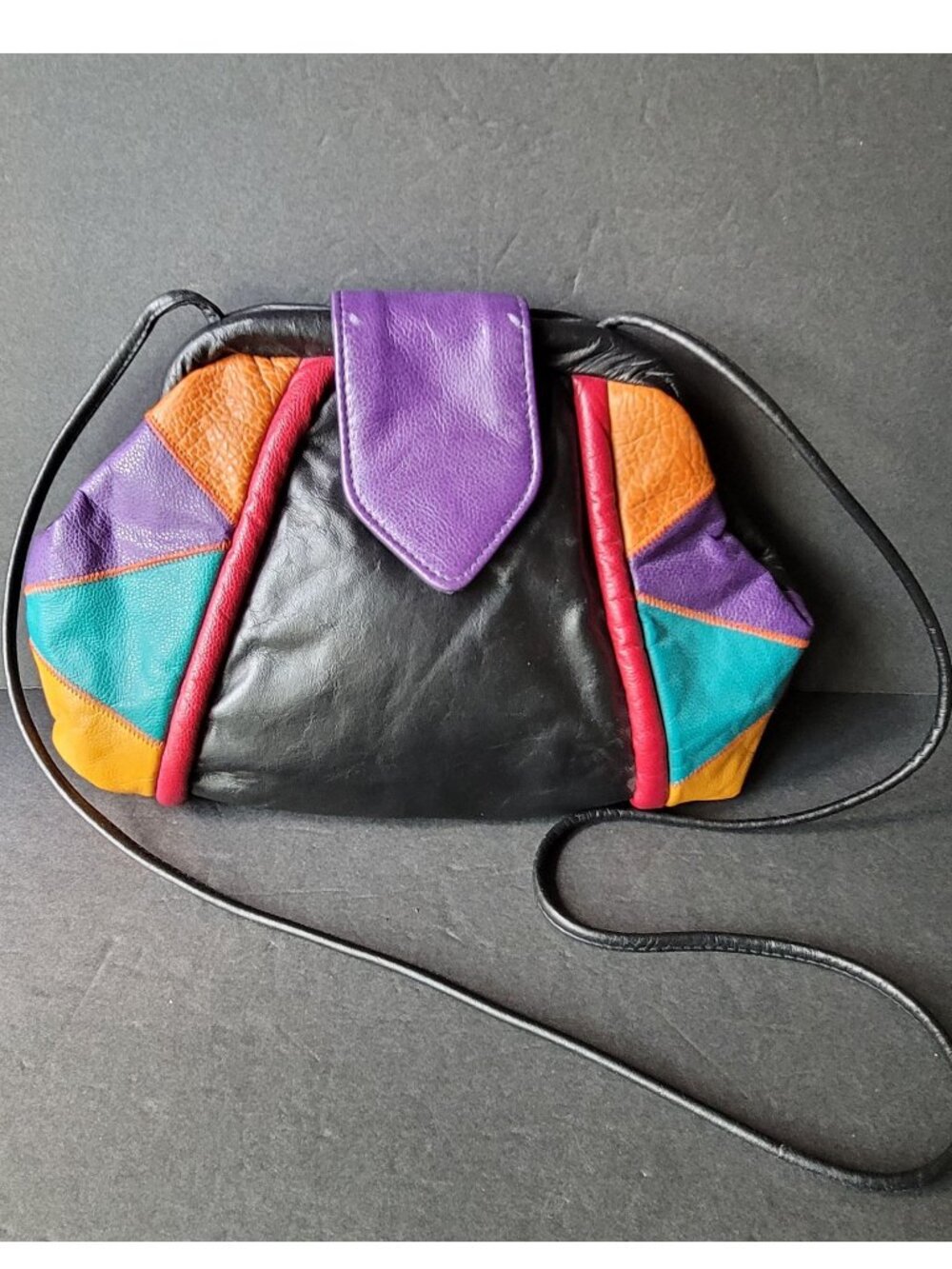 Vintage 80s Park Avenue International Patchwork Leather Crossbody Bag, Multicolo